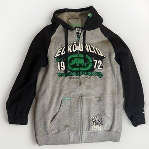 Vintage Ecko Unltd Men’s Hoodie Size Large, Full-Zip Y2K Sweatshirt - Grey